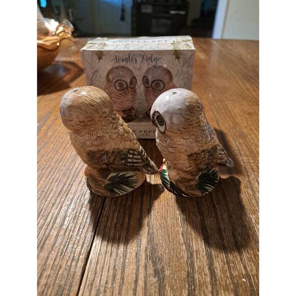 New CIB Winter Lodge Owl Salt Pepper Shaker Set Ceramic Kitchen Decor - Picture 4 of 6